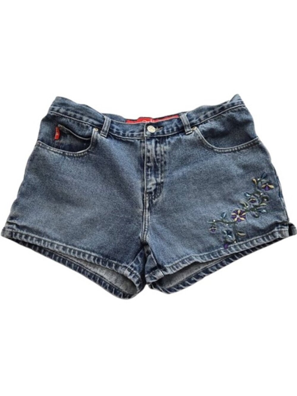 Women’s Denim Shorts Embroidered Floral Butterfly Mid Rise Size 9